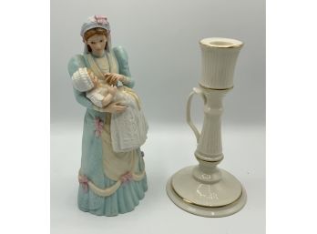 Lenox Christening Statue & Lenox Candleholder