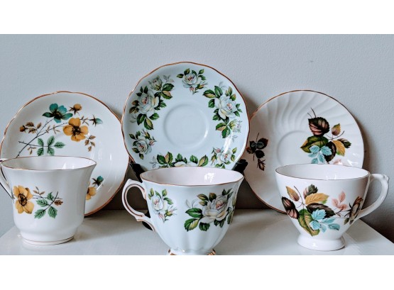 Its Tea Time With These 3 Cups And Saucers (1) Grosnevor,  (1) Colclough  All Made In England()