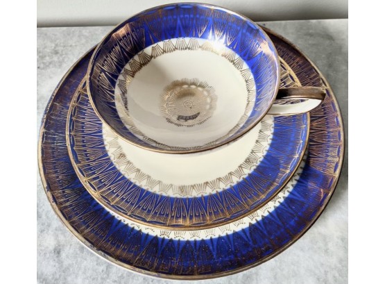 Stunning Blue & Gold Bavaria Teacup, Saucer & Plate Set
