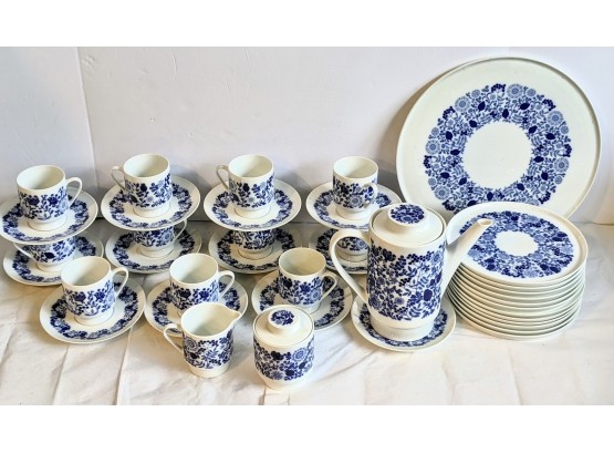 Blue & White Huge China Lot Includes Tea Pot, Cups, Saucers & More!