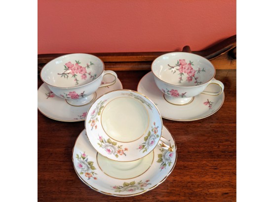 (2) Apple Blossom Teacups & Saucers From Bavaria (1)Tea Cup / Saucer By Paragon Of England