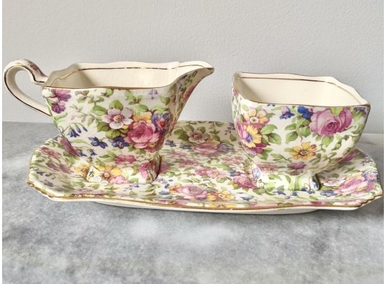 Floral Royal Winton Cream & Sugar Tea Set With Tray