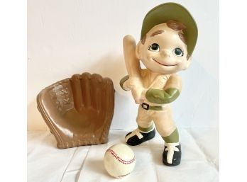 Ceramic, Hand Painted, Baseball Player Complete With Glove & Ball