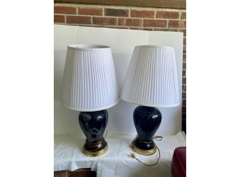 Pair Of Black Lamps With Classic White Shades