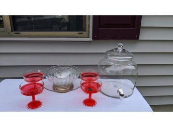 Zac! Margarita Glasses With Beverage Dispenser Vintage Silver Base Platter & Vintage Bowls By Arcoroc