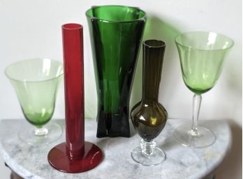 Assorted Lot Of Colored Glass Some Vintage & Some Antique