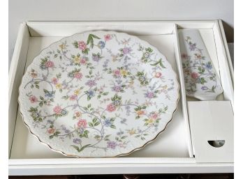 Corona 10 Inch Cake Plate With Lovely Floral Print, Fine Porcelain China