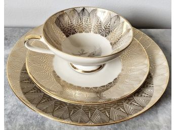 Bavaria Porcelain White & Gold Teacup, Saucer & Plate Set