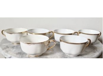 6 Vintage White Porcelain & Gold Teacups: 4 H&r Bavarian Teacups & 2 Haviland From France Teacups
