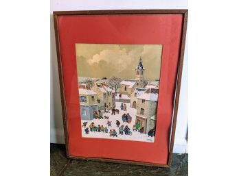 Framed Painting Of Snow Town By Jean Axatard
