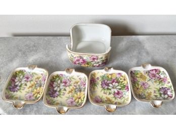 Set Of 4 Royal Crown Small Square Plates & Decorative Holder