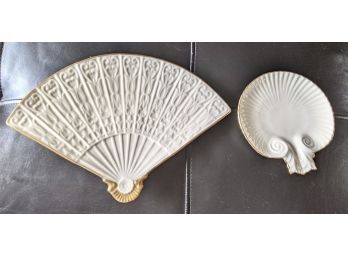 2 Pieces Of Lenox Serving Ware A Lovely Fan & Stunning Shell
