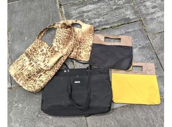 Fun & Funky Purses: A Large Classic Black Bag, 2 Black & Yellow Color-blocked Bags & 2 Wild Cheetah Print Bag