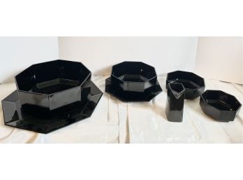 Vintage Arcoroc Black Octime Dinnerware, Made In France, Circa 1980's