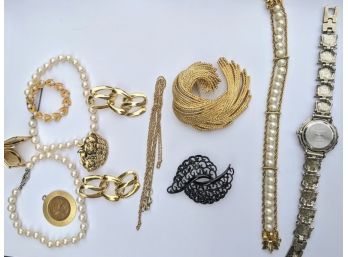 Assorted Costume Jewelry Lot - Includes Monet Pin And Angel Motif Watch