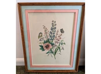 Vintage Botanical Print In A Beautiful Double Matted Antique Frame