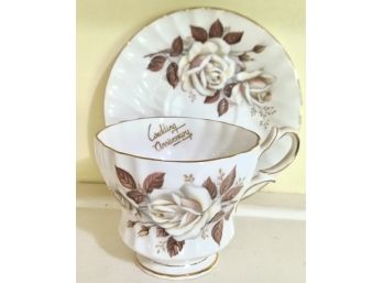 'Autumn Rose' Queen Anne, Wedding Anniversary, Teacup & Saucer,  Bone China Made In England