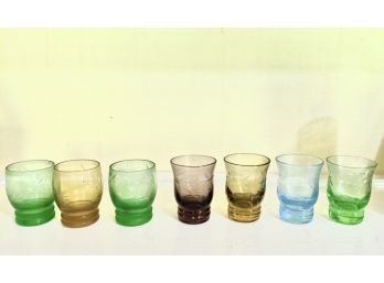 8 Vintage Colored Liqueur Glasses