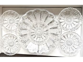 Antique Cut Crystal - Mint Condition, Platter, Crystal Candy Dish & Set Of 5 Smaller Crystal Plates