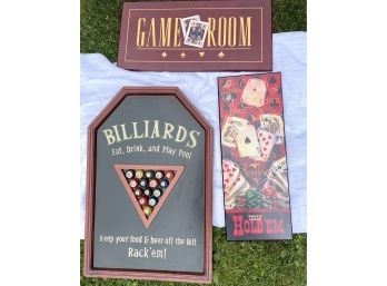 Great Vintage Game Room Signs For Your Man Cave......Billiards, Texas Hold Em' & Game Room