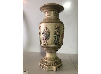 Vintage Art Pottery Vase W/ Figurines