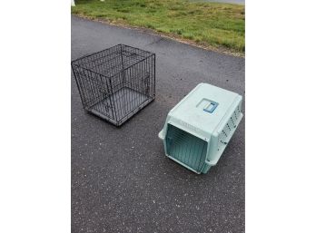 Medium Sized Wire 3 Door Dog Crate, Kennel Cab Dog Crate And Feeding Bowls