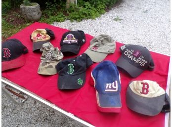 Lot Of 8 Boston Red Sox Hats And 1 NY Giants Hat All Older