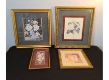 4 Pcs Of Floral Art, All In Good Shape And Ready To Hang
