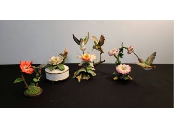 Hummingbird Lot, 3 Figurines And A Music Box