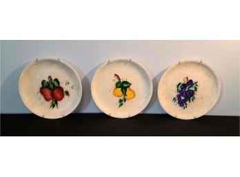 3 Decorative Hand Painted Fruit Plates Ready To Hang On The Wall
