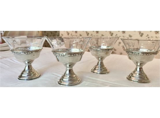Beautiful Set Of Footed Dessert Dishes With Silver And Crystal