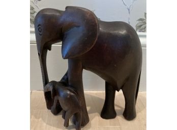 Hand Carved In Africa Elephant With Calf