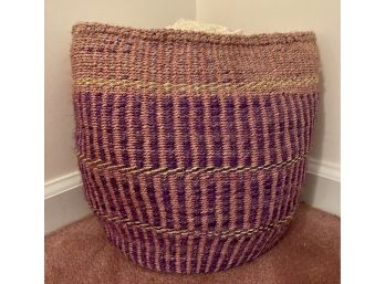 Made In Kenya Hand Woven Large Basket With Pink And Lavender Color