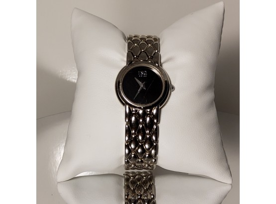 Ladies Silvertone Black Dial Face ESQ Esquire Watch Company Model 100559
