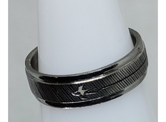 Stainless Steel Silvertone Band With Bird Design