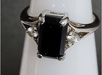Beautiful Black And CZ Stone Sterling Ring