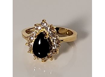 Fashion Goldtone Ring With Black And Clear Stones