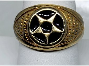 Gold Tone Stainless Steel Ring With Black And Gold Star