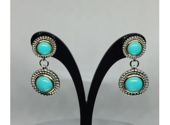 11.5ct Turquoise Dangle Earrings Two-Tone 14k Gold Over