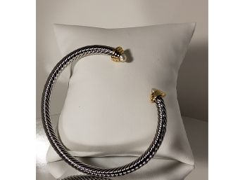 Pearl Twisted Cable Bangle Cuff Bracelet