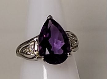 3.28 CT Amethyst & Diamond Accent Sterling Silver Ring