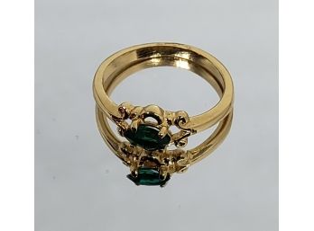 Beautiful Created Emerald Gold Tone Fashion Ring