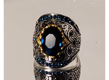 Beautiful Fashion Blue Stones Gold And Silver Tone Ring