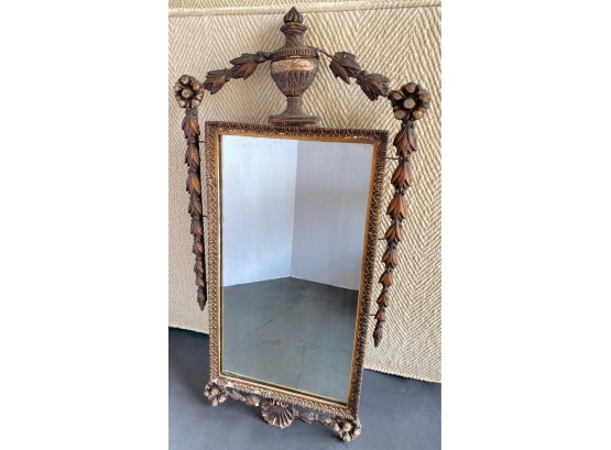 Vintage Carved Wood Mirror With Urn Motif