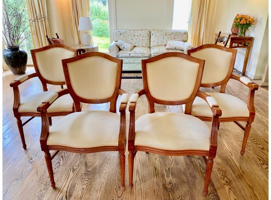 Four Carved Wood Upholstered Dining Room Chairs