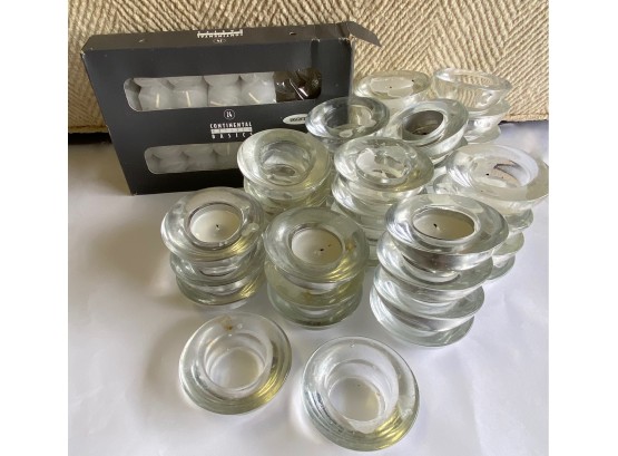 40 Glass Votive Candle Holders & Extra Candles