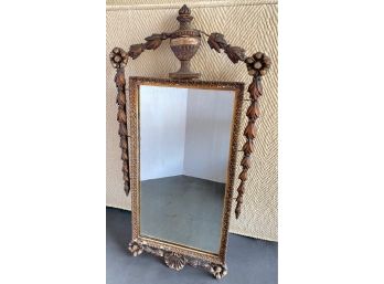 Vintage Carved Wood Mirror With Urn Motif