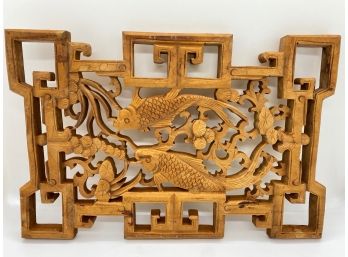 Asian Carved Wood Fish Plaque