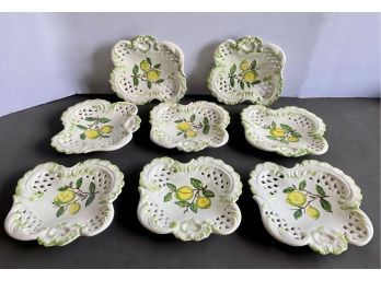 Set Eight Vintage Ceramic Plates With Lemons, Italy