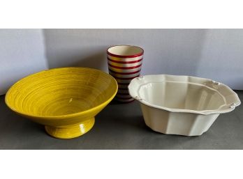 Casa Stone Serving Bowl, Large Yellow Salad Bowl & Vase